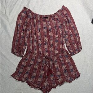 American Eagle Outfitters Paisley Off-Shoulder Jumpsuit - Pink & Blue